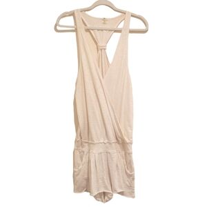 Victoria's Secret Romper Jumpsuit Racerback Tank Top Wrap Cream White Shorts EUC